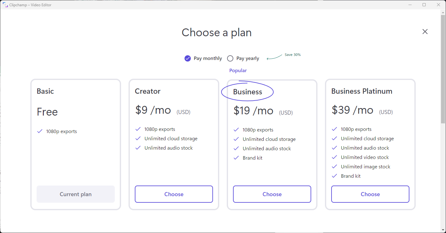 Clipchamp plans