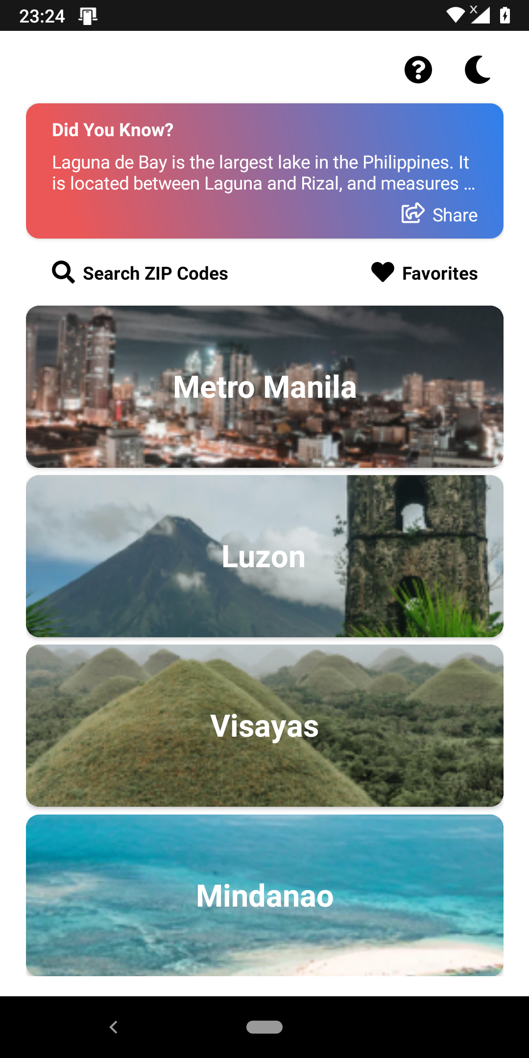 ZIP Code PH - Main Menu on Light Mode