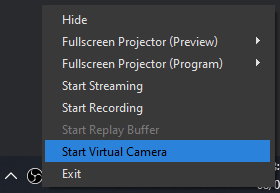 Toggle Virtual Camera on System Tray Icon&lt;