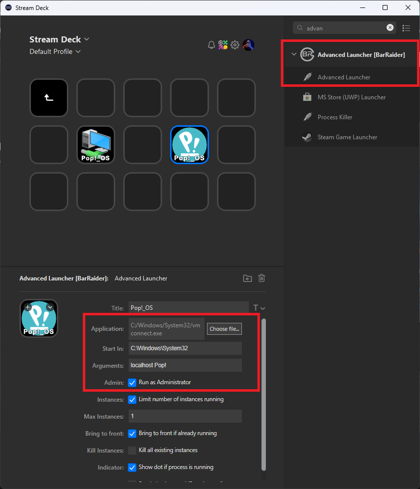 VM launcher using Advanced Launcher