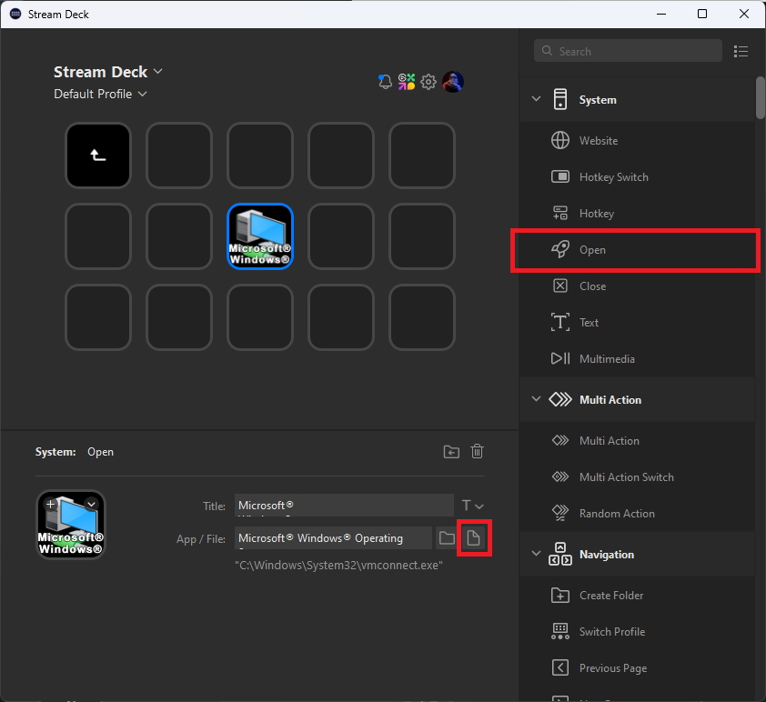 VM Shortcut in Stream Deck