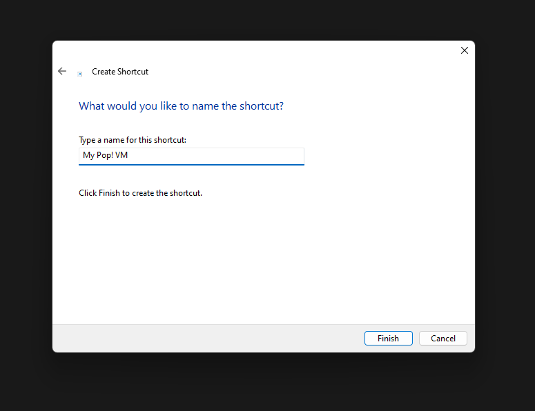 Giving the shortcut a name